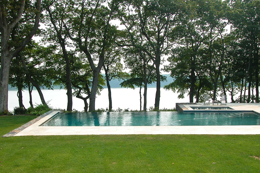 Vanishing Edge Outdoor Pool Brick, New Jersey Residential Pool Design by Omega Pool Structures, Inc