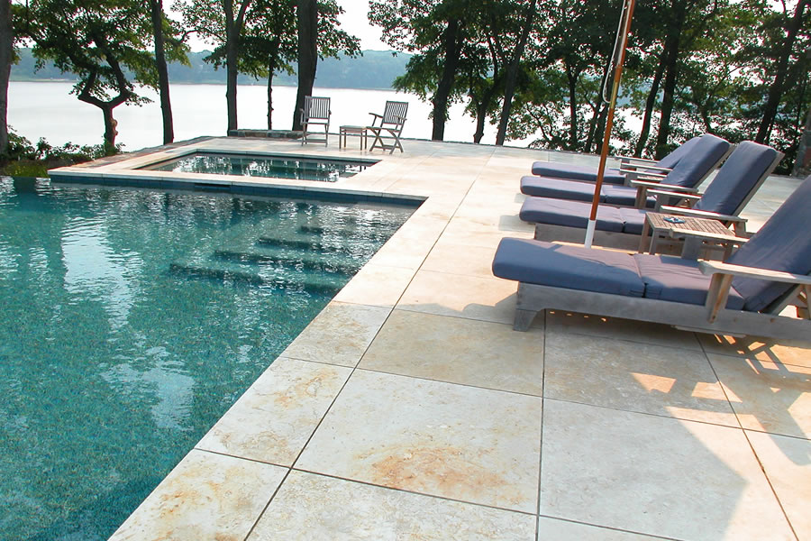 Vanishing Edge Outdoor Pool Brick, New Jersey Residential Pool Design by Omega Pool Structures, Inc